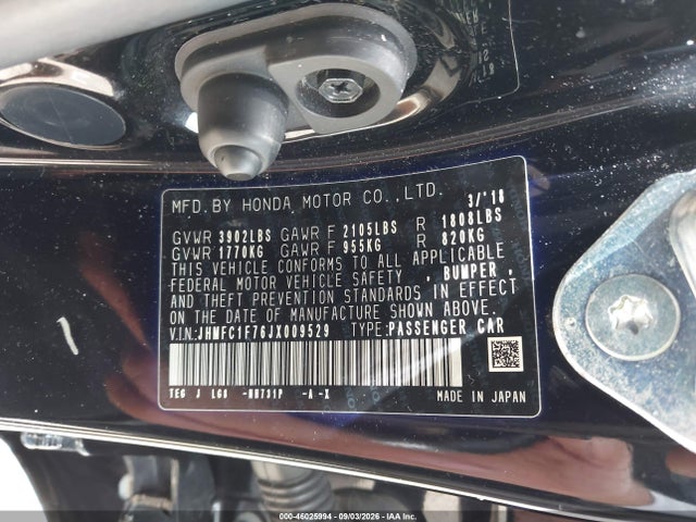 Продажа на аукционе авто 2018 Honda Civic Ex-l, vin: JHMFC1F76JX009529, номер лота: 46025994