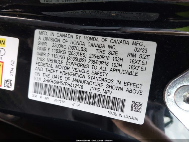 Aukcja sprzedaży 2023 Honda Cr-v Hybrid Sport, vin: 2HKRS6H57PH812476, numer aukcji: 46025999