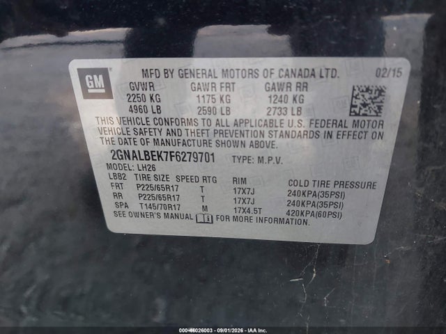 2GNALBEK7F6279701 Chevrolet EQUINOX 1LT