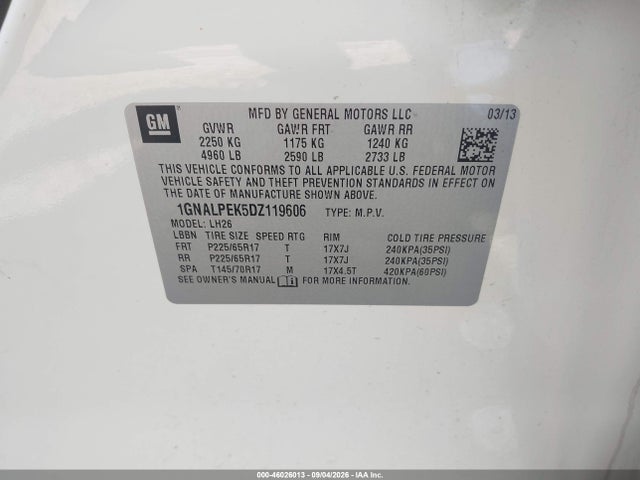 Продаж на аукціоні авто 2013 Chevrolet Equinox 2lt, vin: 1GNALPEK5DZ119606, номер лоту: 46026013