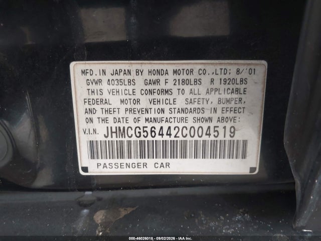 Продажа на аукционе авто 2002 Honda Accord 2.3 Lx, vin: JHMCG56442C004519, номер лота: 46026018