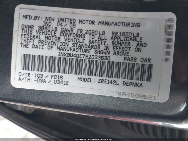 Aukcja sprzedaży 2009 Toyota Corolla Xle, vin: 1NXBU40E79Z033630, numer aukcji: 46026036