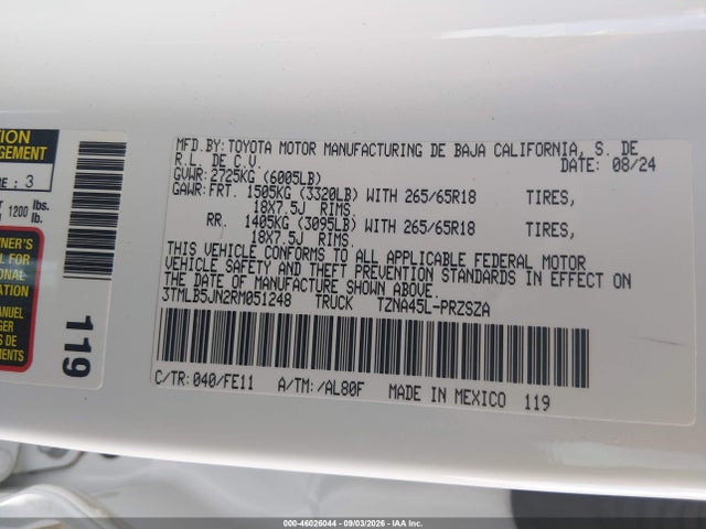Auction sale of the 2024 Toyota Tacoma Trd Sport, vin: 3TMLB5JN2RM051248, lot number: 46026044