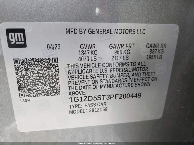 Продажа на аукционе авто 2023 Chevrolet Malibu Fwd 1lt, vin: 1G1ZD5ST3PF200449, номер лота: 46026047