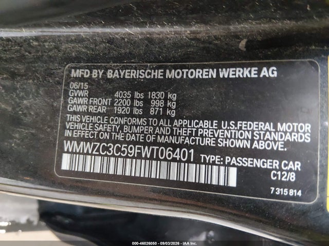 Aukcja sprzedaży 2015 Mini Countryman Cooper S, vin: WMWZC3C59FWT06401, numer aukcji: 46026050