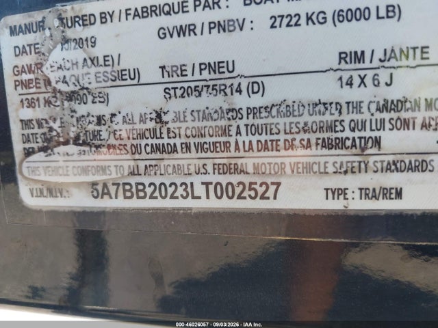 Продаж на аукціоні авто 2020 Boat Mate Other, vin: 5A7BB2023LT002527, номер лоту: 46026057
