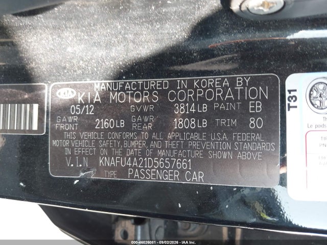 Aukcja sprzedaży 2013 Kia Forte Ex, vin: KNAFU4A21D5657661, numer aukcji: 46026081