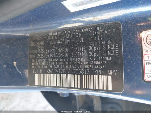 Aukcja sprzedaży 2008 Hyundai Tucson Gls, vin: KM8JM12B18U755817, numer aukcji: 46026093