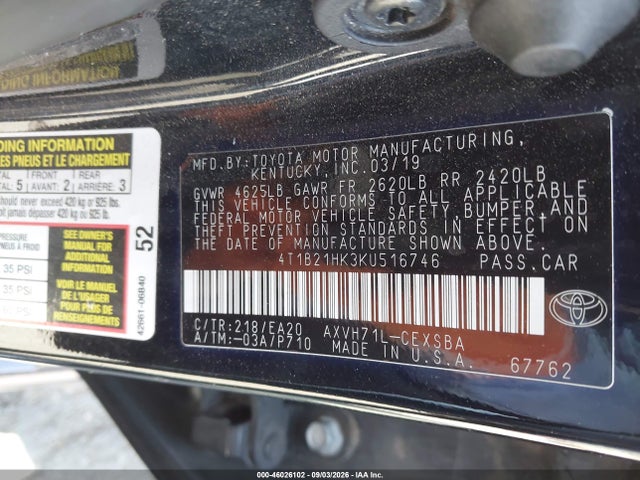 4T1B21HK3KU516746 Toyota Camry Hybrid Se