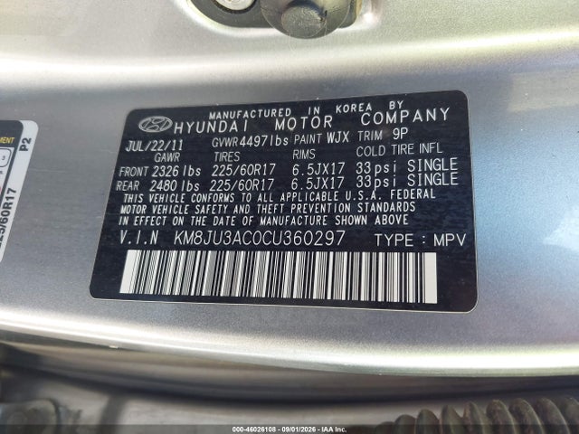 Продаж на аукціоні авто 2012 Hyundai Tucson Gls, vin: KM8JU3AC0CU360297, номер лоту: 46026108