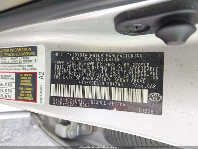 2011 Toyota Avalon Limited მანქანა იყიდება აუქციონზე, vin: 4T1BK3DB1BU384796, აუქციონის ნომერი: 46026147