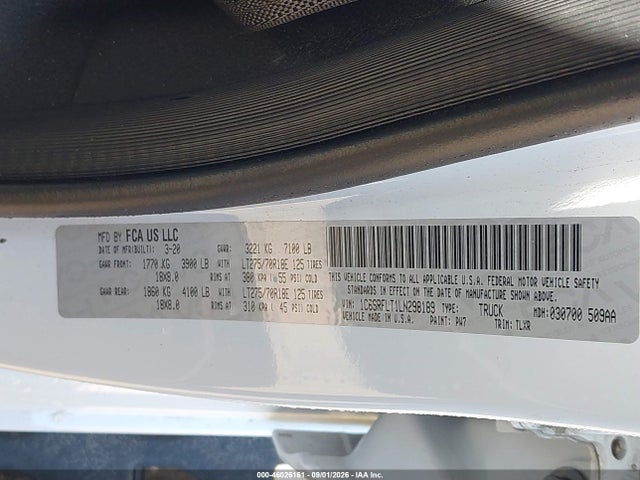 46026161 :رقم المزاد ، 1C6SRFLT1LN298189 vin ، 2020 Ram 1500 Rebel  4x4 5'7 Box مزاد بيع