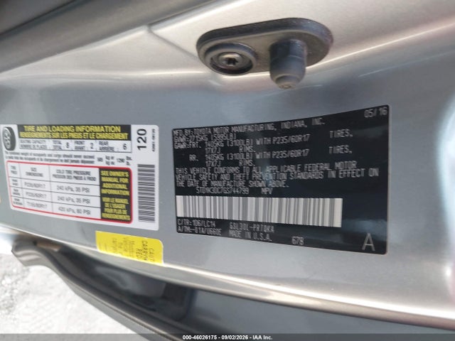 46026175 :رقم المزاد ، 5TDYK3DC7GS744799 vin ، 2016 Toyota Sienna Xle Premium 8 Passenger مزاد بيع