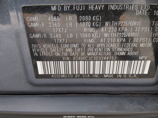 Aukcja sprzedaży 2013 Subaru Outback 2.5i Limited, vin: 4S4BRCJC3D3244752, numer aukcji: 46026187