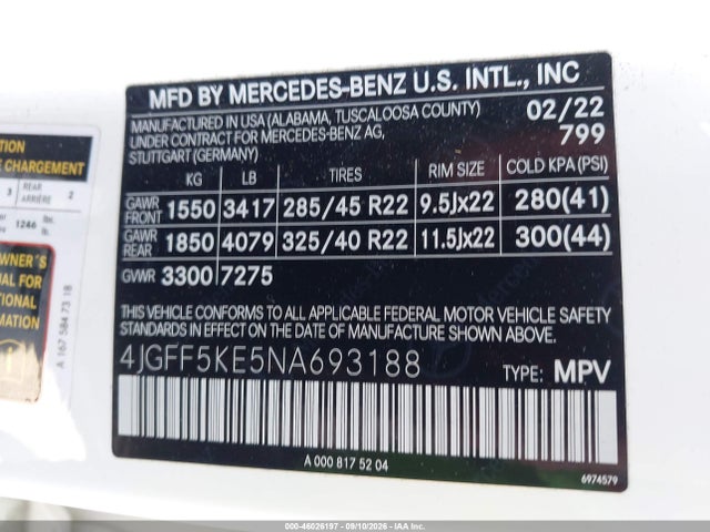 4JGFF5KE5NA693188 Mercedes-Benz Gls 450 4matic