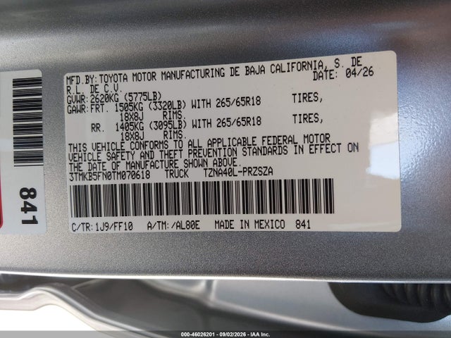 3TMKB5FN0TM070618 Toyota Tacoma Sr5
