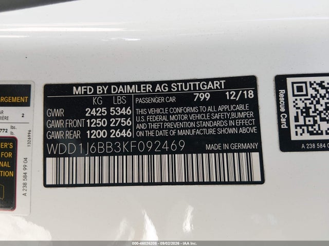 Aukcja sprzedaży 2019 Mercedes-benz Amg E 53 4matic, vin: WDD1J6BB3KF092469, numer aukcji: 46026208