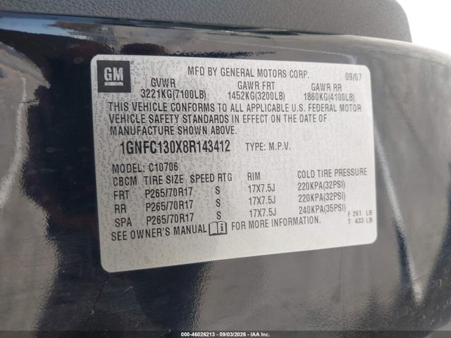 Aukcja sprzedaży 2008 Chevrolet Tahoe Lt, vin: 1GNFC130X8R143412, numer aukcji: 46026213