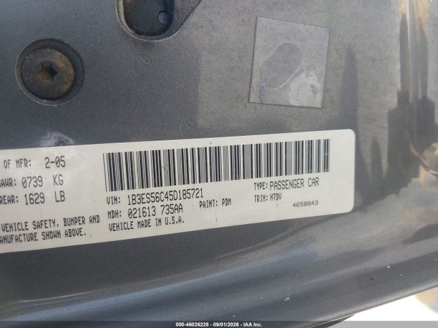 Aukcja sprzedaży 2005 Dodge Neon Sxt, vin: 1B3ES56C45D185721, numer aukcji: 46026228