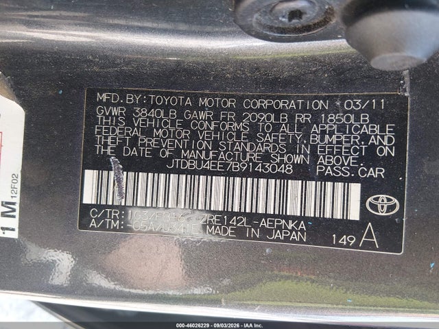 Aukcja sprzedaży 2011 Toyota Corolla Le, vin: JTDBU4EE7B9143048, numer aukcji: 46026229