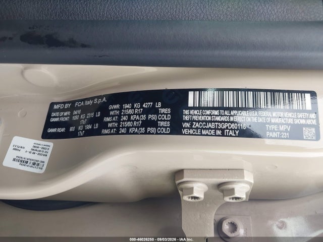 46026250 :رقم المزاد ، ZACCJABT3GPD60116 vin ، 2016 Jeep Renegade Latitude مزاد بيع