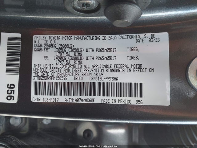 Продажа на аукционе авто 2023 Toyota Tacoma Trd Sport, vin: 3TMDZ5BN9PM150578, номер лота: 46026256
