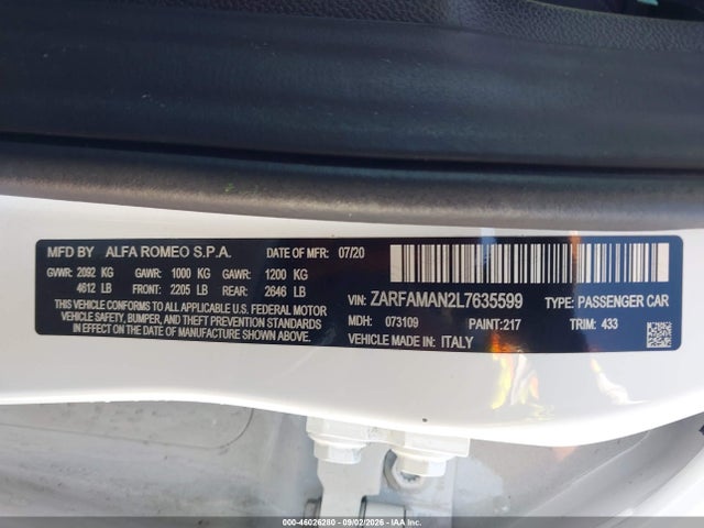 ZARFAMAN2L7635599 Alfa Romeo Giulia Rwd
