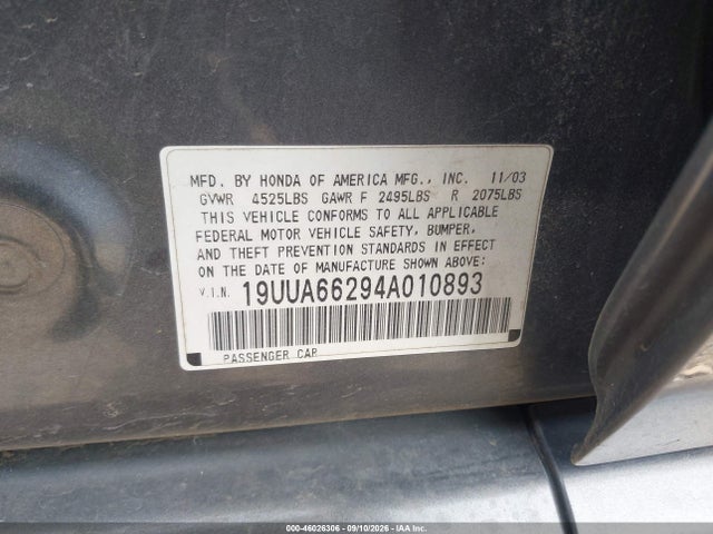 Aukcja sprzedaży 2004 Acura Tl, vin: 19UUA66294A010893, numer aukcji: 46026306