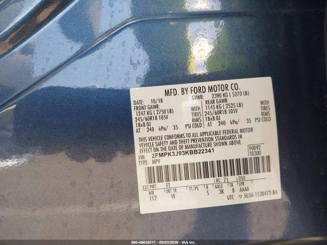Ford EDGE SEL 2019 2FMPK3J93KBB22341 Image 9