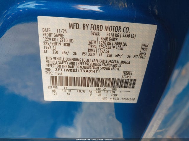 Продаж на аукціоні авто 2026 Ford Maverick Lariat, vin: 3FTTW8S31TRA01471, номер лоту: 46026336