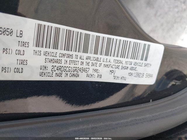 46026358 :رقم المزاد ، 2C4RDGCG1GR249467 vin ، 2016 Dodge Grand Caravan Sxt مزاد بيع