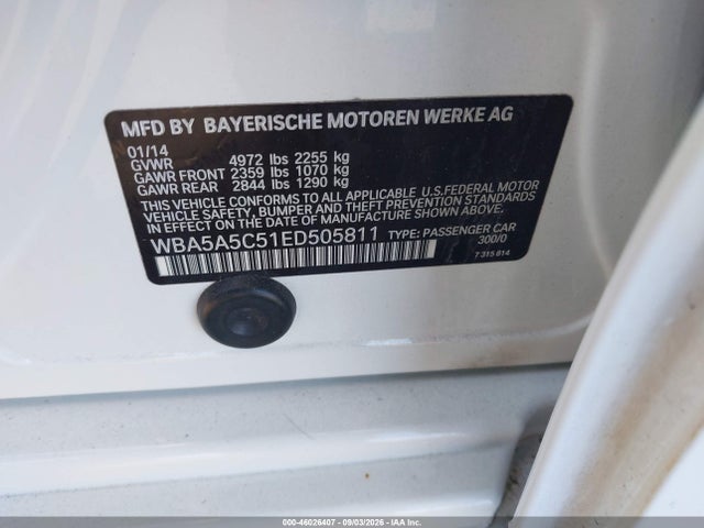 BMW 528I 2014 WBA5A5C51ED505811 Image 9