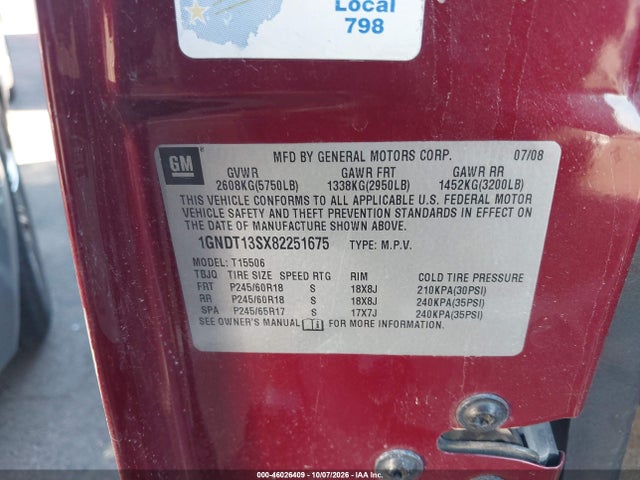 Продаж на аукціоні авто 2008 Chevrolet Trailblazer Lt, vin: 1GNDT13SX82251675, номер лоту: 46026409