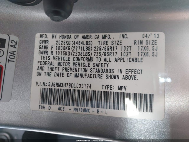 Продаж на аукціоні авто 2013 Honda Cr-v Ex-l, vin: 5J6RM3H79DL033124, номер лоту: 46026411