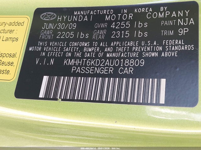 Продажа на аукционе авто 2010 Hyundai Genesis 2.0t Premium, vin: KMHHT6KD2AU018809, номер лота: 46026414