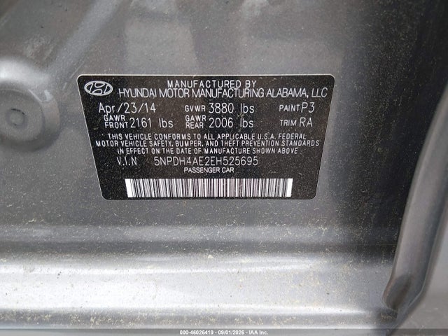 Aukcja sprzedaży 2014 Hyundai Elantra Se, vin: 5NPDH4AE2EH525695, numer aukcji: 46026419