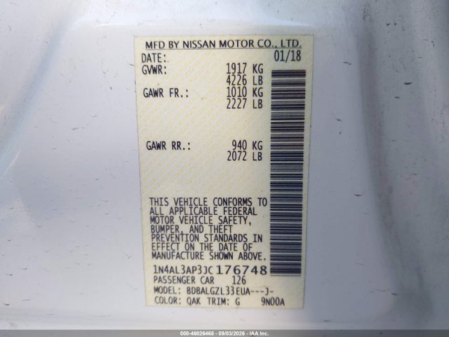 Nissan Altima 2.5 S 2018 1N4AL3AP3JC176748 Image 9