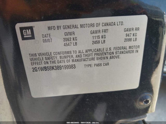 Aukcja sprzedaży 2008 Chevrolet Impala Ls, vin: 2G1WB58K389199983, numer aukcji: 46026483