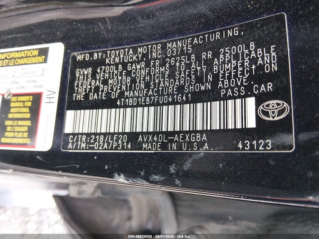 Aukcja sprzedaży 2015 Toyota Avalon Hybrid Xle Premium, vin: 4T1BD1EB7FU041641, numer aukcji: 46026506