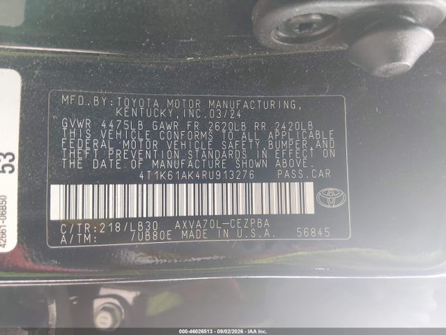 Продаж на аукціоні авто 2024 Toyota Camry Xse, vin: 4T1K61AK4RU913276, номер лоту: 46026513
