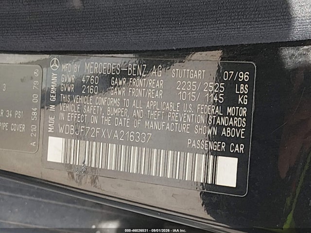 Aukcja sprzedaży 1997 Mercedes-benz E 420, vin: WDBJF72FXVA216337, numer aukcji: 46026531