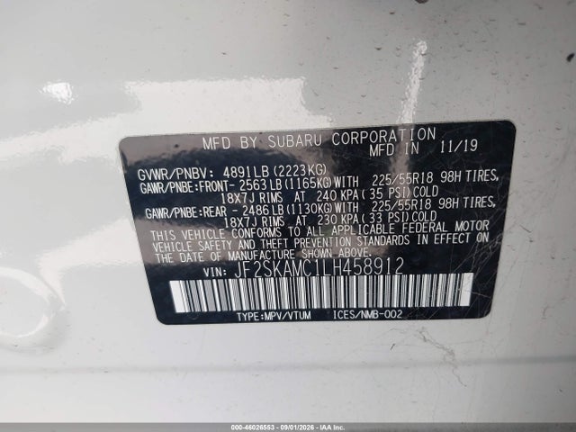 Aukcja sprzedaży 2020 Subaru Forester Sport, vin: JF2SKAMC1LH458912, numer aukcji: 46026553