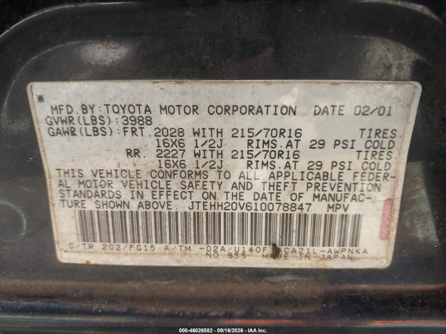 Продаж на аукціоні авто 2001 Toyota Rav4, vin: JTEHH20V610078847, номер лоту: 46026582