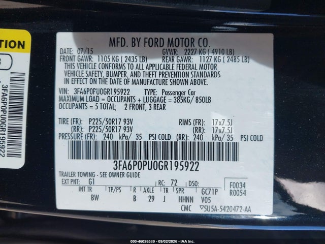 Ford Fusion Energi Se Luxury 2016 3FA6P0PU0GR195922 Image 9
