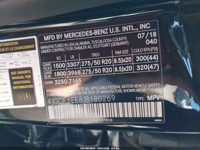2018 Mercedes-benz Gls 450 4matic მანქანა იყიდება აუქციონზე, vin: 4JGDF6EE8JB180269, აუქციონის ნომერი: 46026640