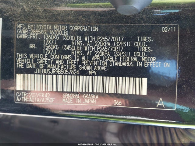 Продажа на аукционе авто 2011 Toyota 4runner Sr5 V6, vin: JTEBU5JR9B5057824, номер лота: 46026659