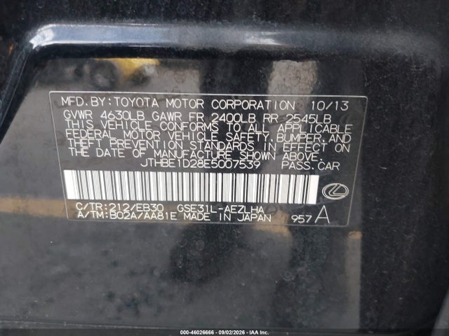 Lexus IS 350 2014 JTHBE1D28E5007539 Image 9