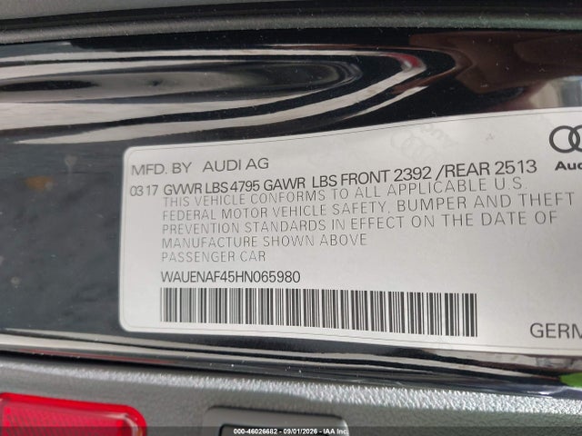 Aukcja sprzedaży 2017 Audi A4 2.0t Premium, vin: WAUENAF45HN065980, numer aukcji: 46026682