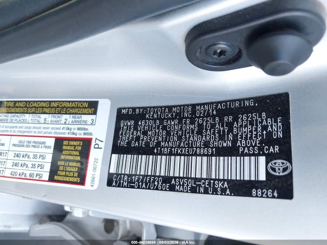 46026695 :رقم المزاد ، 4T1BF1FKXEU788691 vin ، 2014 Toyota Camry Se مزاد بيع