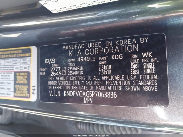 Продажа на аукционе авто 2023 Kia Sportage Hybrid Ex, vin: KNDPVCAG5P7063836, номер лота: 46026697
